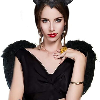 Alas de Plumas Negras y Vincha Cuernos de Maléfica - Imagen 2