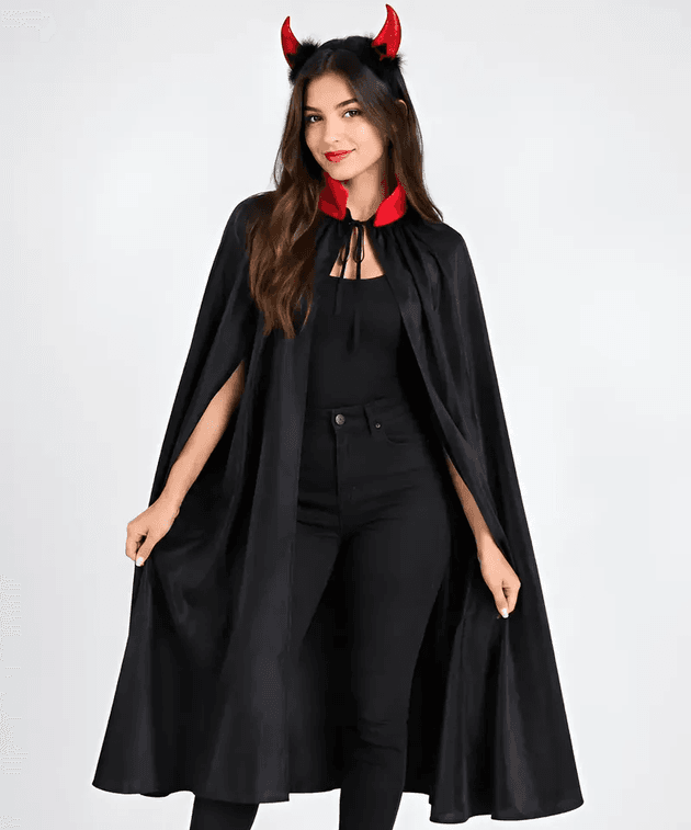 Capa Negra Con Cuernos Para Halloween. 120cm - Imagen 1