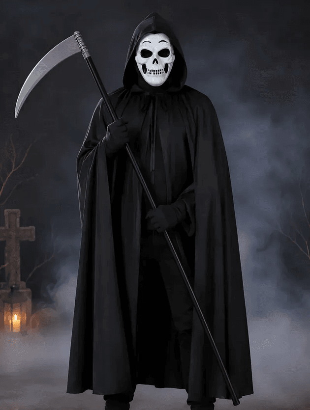 Disfraz de la Muerte, Capa ,Máscara y Guadaña - Halloween - Imagen 1