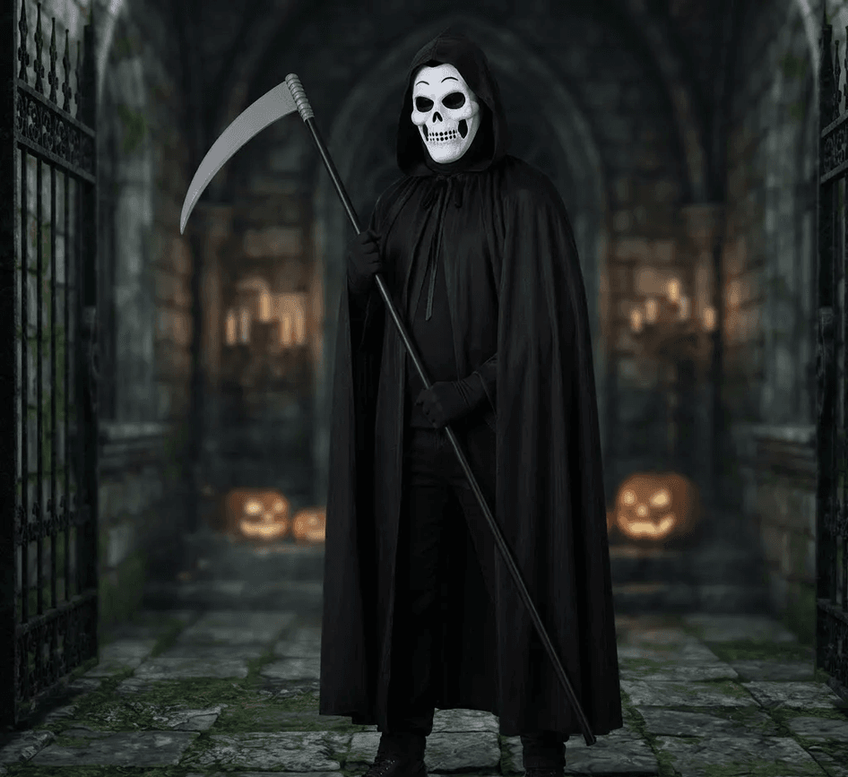 Disfraz de la Muerte, Capa ,Máscara y Guadaña - Halloween - Imagen 2